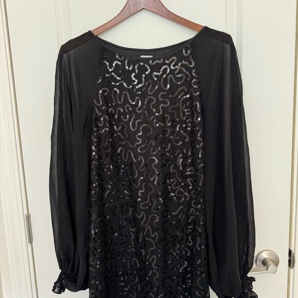 Pearl Georgina Chapman Marchesa NWT Sheer Lined Black Mini Dress Sequins Women 6 - Picture 2 of 11